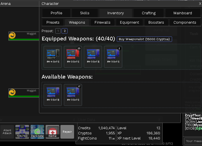 Expansión de ranuras de armas a 40 slots en Clickfight